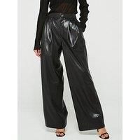 Boss Tadesa Faux Leather Wide Leg Trouser - Black