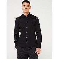 Hugo Ermo Stacked Nickel Logo Slim Fit Long Sleeve Shirt - Black