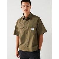 HUGO Mens Ekyno Cotton-Twill Loose-fit Shirt with Logo Patch Green