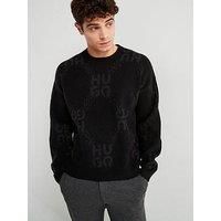 Hugo Shain Relaxed Fit Chain Monogram Logo Knitted Jumper - Black