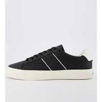Boss Aiden Pipe Trim Leather Lace Tennis Sneaker- Black/White