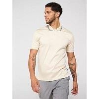 Boss Penrose 38 Slim Fit Corporate Stripe Tipped Polo Shirt - Light Beige