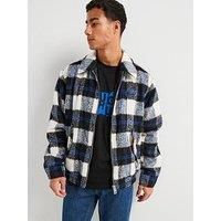 Hugo Blue Bruce2441 Flannel Check Harrington Jacket-Black/White