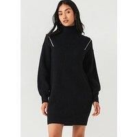Hugo Sorrenio Polo Neck Zip Sleeve Mini Dress - Black