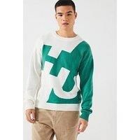 Hugo Blue Souso Abstract Logo Knitted Jumper - Green