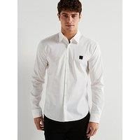 Hugo Ermo Stacked Nikal Logo Slim Fit Long Sleeve Shirt - White