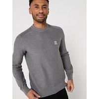Boss Anion S Regular Fit Waffle Crew Knitted Jumper - Light Grey