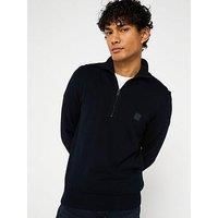 BOSS KANOBIX COTTON-CASHMERE ZIP-NECK KNIT JUMPER