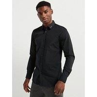 Hugo Elisha02 Slim Fit Collar Logo Long Sleeve Shirt - Black