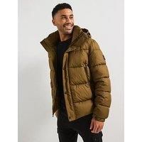 Boss Omaris Regular Fit Quilted Hooded Jacket - Khaki