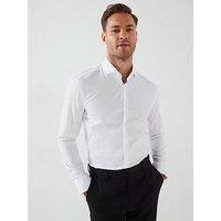 Boss H-Hank Slim Fit Cut Away Collar Textures Shirt - White