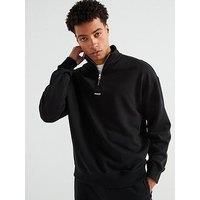 HUGO Mens Durty244 Logo-Print Zip-Neck Sweatshirt in Cotton Terry Black