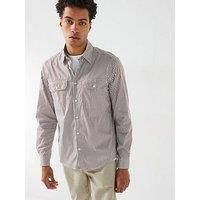 Boss H-Liam Regular Fit Double Pocket Stripe Shirt - Brown