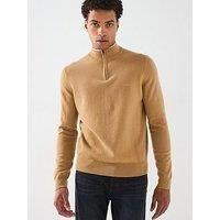 Boss Emarlo Regular Fit Contrast Trim 1/4 Zip Knitted Jumper - Beige