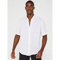 Boss Rash 2M Short Sleeve Regular Fit Linen Shirt - White