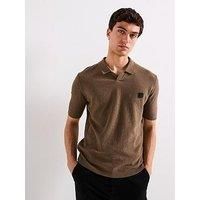 HUGO Mens Shiplom Cotton-Blend Knit Polo with Johnny Collar
