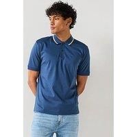 Boss Penrose 38 Slim Fit Corporate Stripe Polo Shirt - Blue
