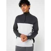 Boss Hydro-X Regular Fit Contrast Block 1/4 Knitted Jumper- Light Grey
