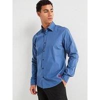 Hugo Ermo Patch Logo Slim Fit Long Sleeve Shirt - Blue
