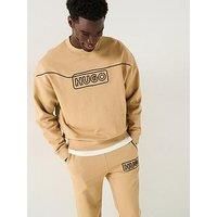 Hugo Noideryos Loose Fit Stitch Logo Crew Neck Sweatshirt - Beige