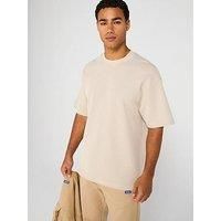 HUGO Mens Nuwaffle Cotton-Jersey T-Shirt with Blue Logo Patch