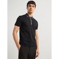 Boss Paule Tape Placket Polo Shirt- Black