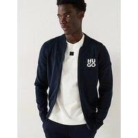 Hugo Solouh Regular Fit Stacked Logo Baseball Zip Through Knitted Jumper - Dark Blue