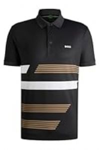 BOSS Mens Paddy Tape Print Paddy Stretch-Jersey Polo Shirt with Stripe Print