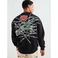 Hugo Derumkek Relaxed Fit Barbed Rose Back Print Sweatshirt - Black