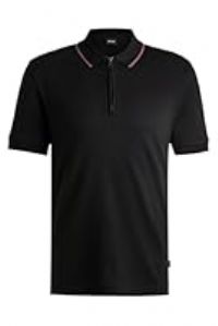 BOSS Mens H-Paras 59 Structured-Cotton Polo Shirt with Zip Placket