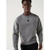 Hugo Dettil Relaxed Fit Logo Crew Neck Sweatshirt - Grey