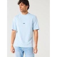 HUGO Mens Nieros Regular-fit Cotton-Jersey T-Shirt with Blue Logo Patch