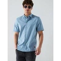 HUGO Men's Ebor Short Sleeved Straight Shirts, Blue