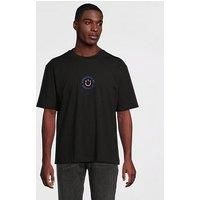 HUGO Mens Napoka Cotton-Jersey T-Shirt with Happy Logo Black