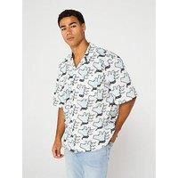 Hugo Blue Eligino Relaxed All Over Dog Print Short Sleeve Shirt - White