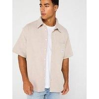 Hugo Blue Ebronn Waffle Short Sleeve Shirt - Light Beige