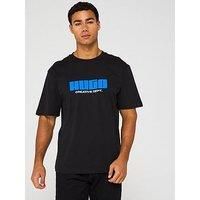 HUGO Mens Newromi Logo-Artwork T-Shirt in Cotton Jersey Black