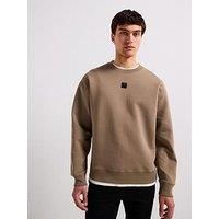 Hugo Dettil Relaxed Fit Logo Crew Neck Sweatshirt - Brown