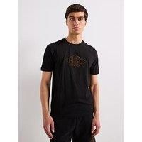 HUGO Mens Dalendi Cotton-Jersey T-Shirt with Geometric Logo Embroidery Black