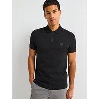 BOSS Mens Passerzip Zip-Neck Slim-fit Polo Shirt in Stretch Cotton Black
