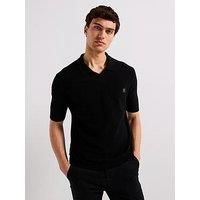 Hugo Shiplom Textured Open Collar Knitted Polo Shirt - Black