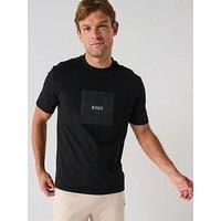 BOSS Mens Tee Logo Rib Cotton-Jersey T-Shirt with Fineline Logo Artwork Black