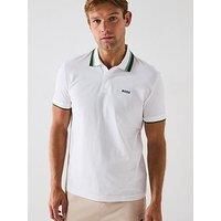 BOSS Mens Paddy AP Heritage Paddy Active Polo Shirt with Contrast Stripes White