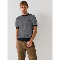 Boss Kanache Short Sleeve Knitted Stripe Crew Neck Jumper- Dark Blue