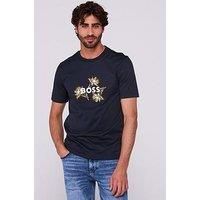 Boss C-Thompson 121 Embroidered Floral Regular Fit T-Shirt - Dark Blue