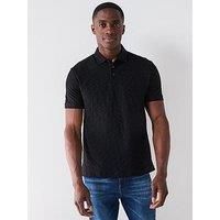 BOSS Men's Cotton Polo With Monogram Jacquard Tone On Tone 50537132 Black