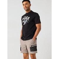 BOSS Mens Te Bossfish Cotton-Jersey T-Shirt with Photo Print Black