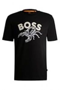 BOSS Mens Te Bossfish Cotton-Jersey T-Shirt with Photo Print Black