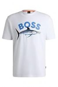 BOSS Mens Te Bossfish Cotton-Jersey T-Shirt with Photo Print
