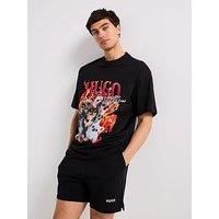 Hugo Dugie Relaxed Chihuahua Graphic T-Shirt- Black